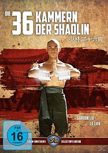 DVD-Hülle von 'Die 36 Kammern der Shaolin', ein Mann in Kampfsportpose.