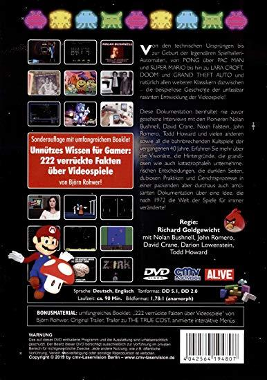 DVD-Rückseite mit Text und Bildern, darunter eine Cartoon-Mario und verschiedene Symbole.