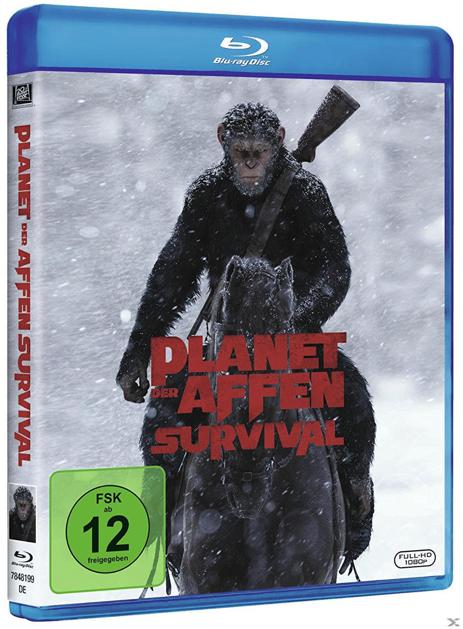 Blu-ray Disc Cover für 'Planet der Affen'. Zeigt einen Affen, der mit einer Waffe auf einem Pferd reitet.