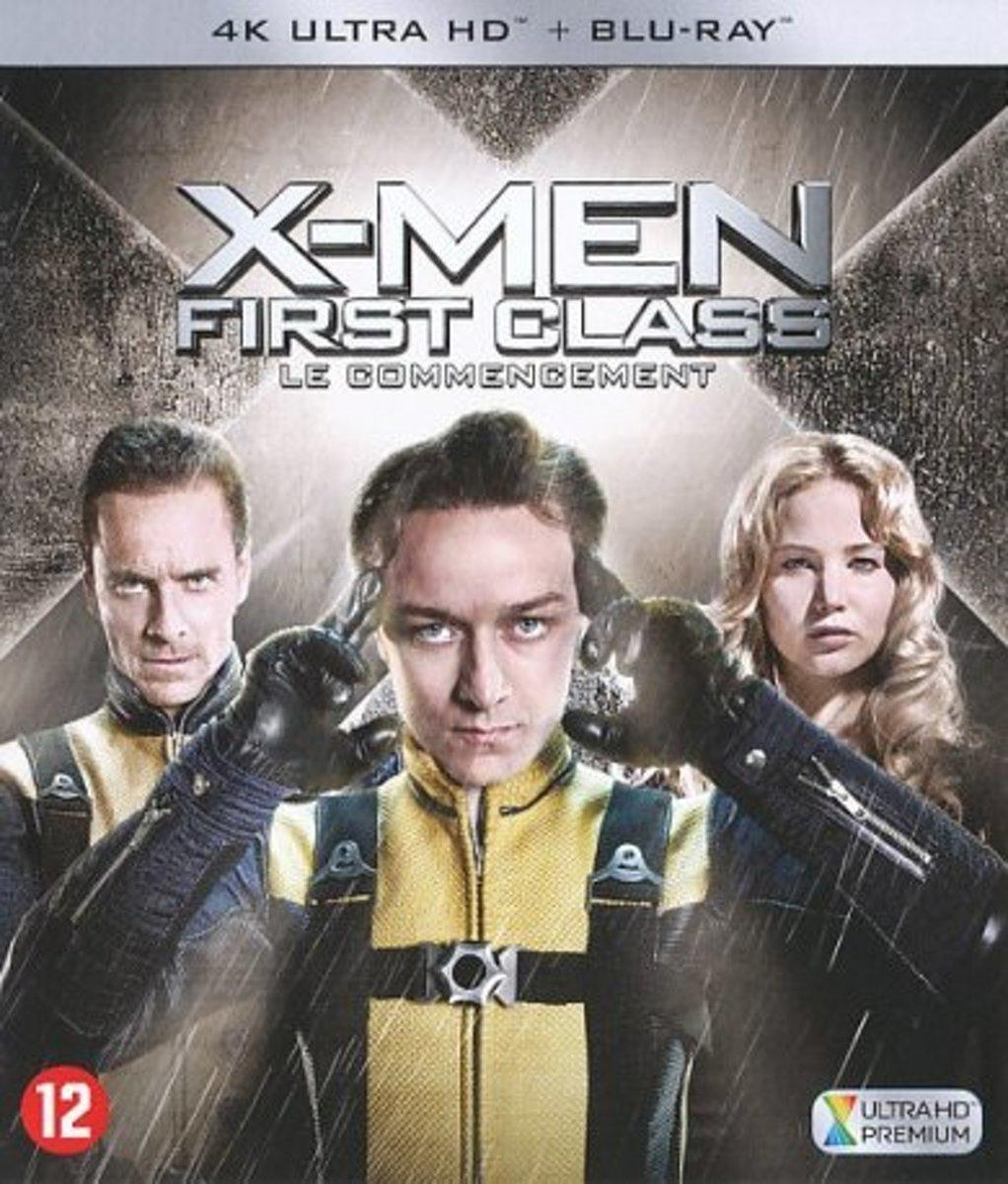 Pochette DVD de X-Men : Le Commencement. Montre trois personnes en costumes jaunes et le titre.