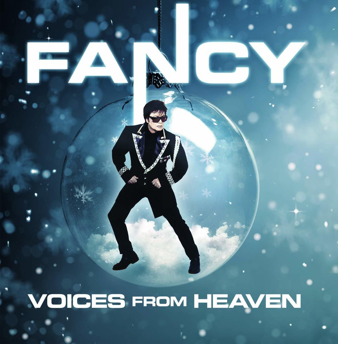 Fancy Albumcover, Mann in Glaskugel, Weihnachtsthema, Schnee und Text.