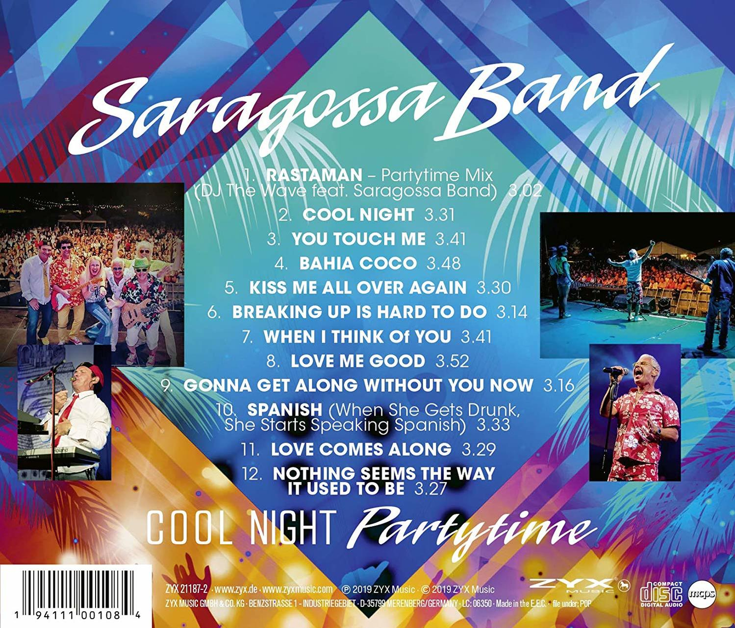 CD-Cover, Saragossa Band. Enthält Bandfotos und Trackliste mit farbenfrohem Hintergrund.