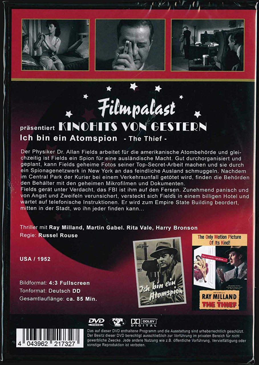DVD-Cover für 'Ich bin ein Atomsspion' mit Bildern eines Mannes und einer Filmrolle.