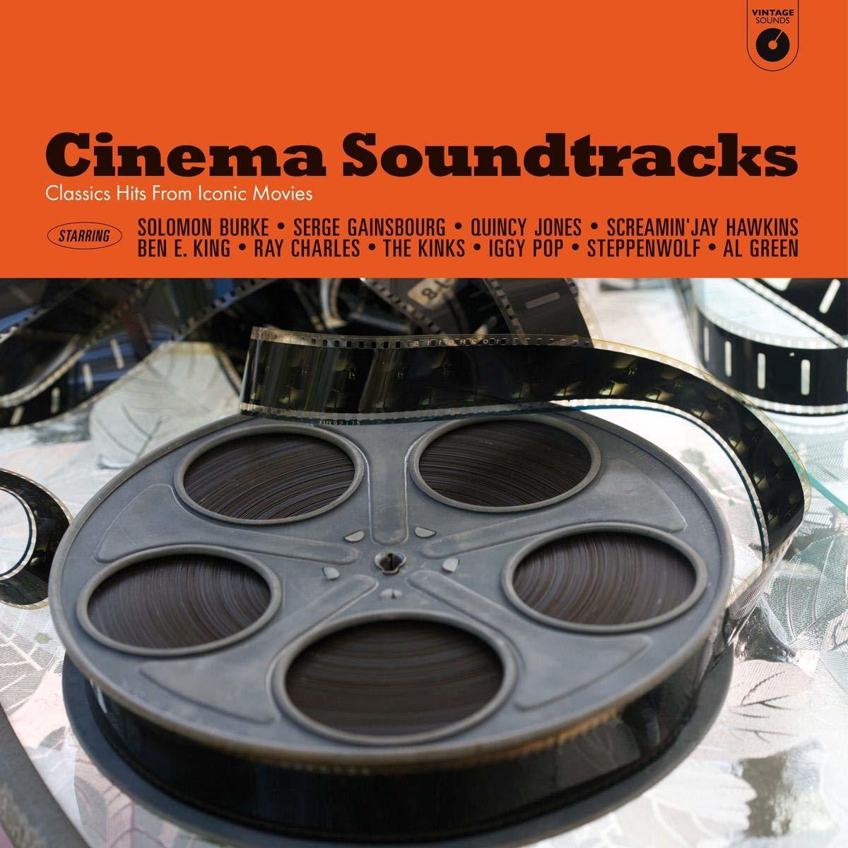 Pochette d'album : 'Cinema Soundtracks' avec bobine et bande de film.