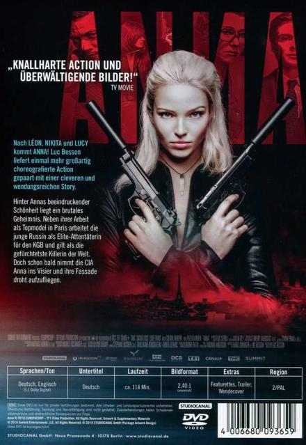 DVD-Cover für den Film Anna, mit einer Frau, die Waffen hält.