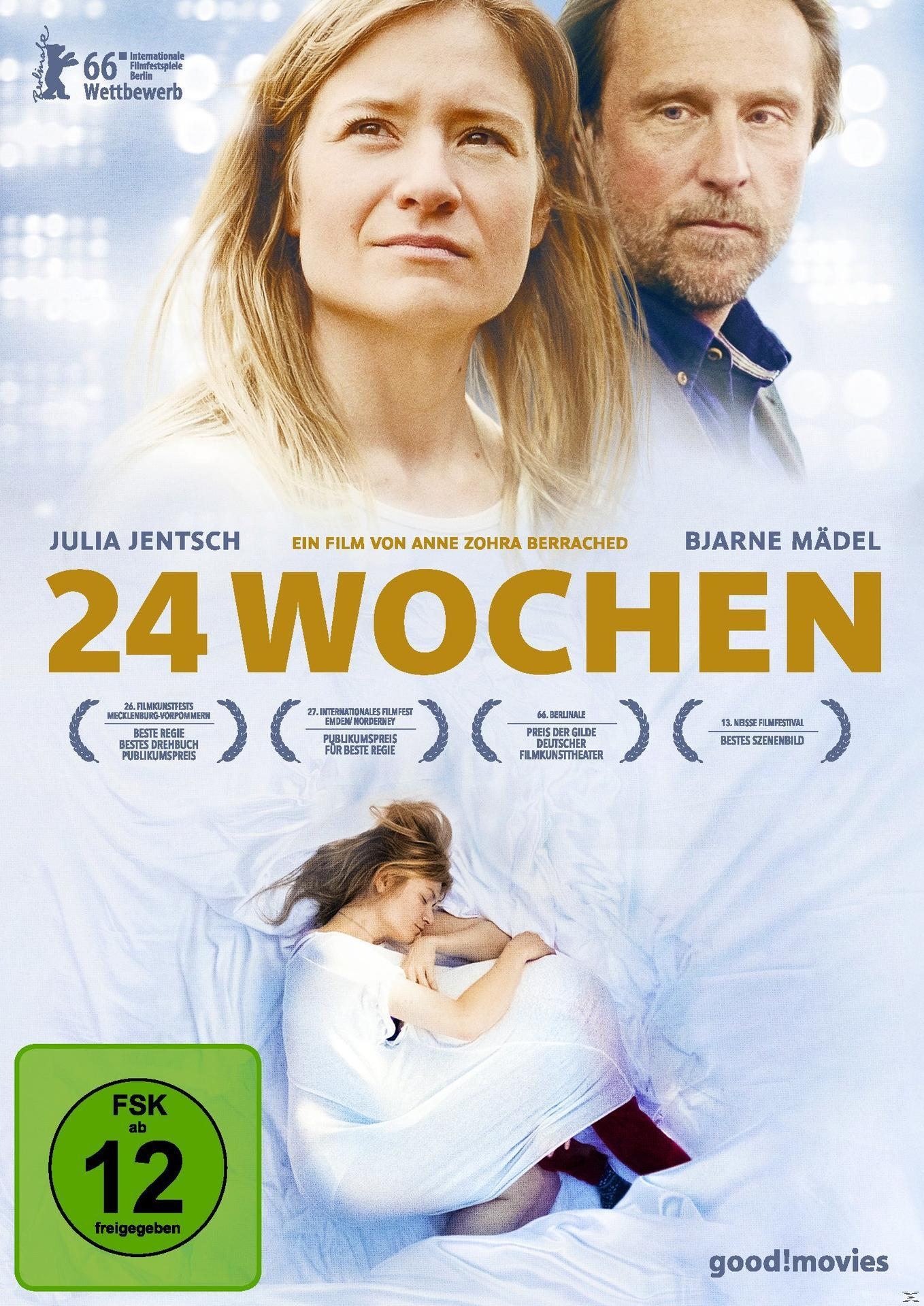 Filmplakat: 24 Wochen. Eine Frau liegt, ein Paar blickt nach oben. Filmpreise sind sichtbar.