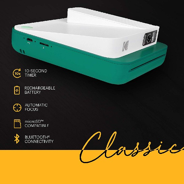 Cámara instantánea - Kodak Smile Classic, 2 en 1: cámara e impresora 9x10 cm, 16 MP, Bluetooth, Verde