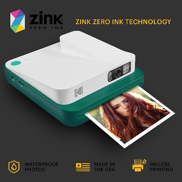 Cámara instantánea - Kodak Smile Classic, 2 en 1: cámara e impresora 9x10 cm, 16 MP, Bluetooth, Verde