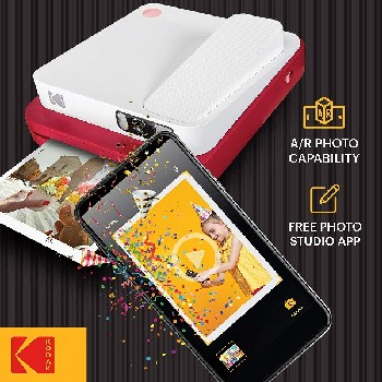 Cámara instantánea - Kodak Smile Classic, 2 en 1: cámara e impresora 9x10 cm, 16 MP, Bluetooth, Rojo