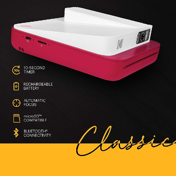 Cámara instantánea - Kodak Smile Classic, 2 en 1: cámara e impresora 9x10 cm, 16 MP, Bluetooth, Rojo