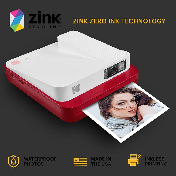Cámara instantánea - Kodak Smile Classic, 2 en 1: cámara e impresora 9x10 cm, 16 MP, Bluetooth, Rojo