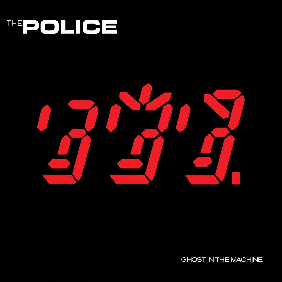 Das Albumcover von The Police 'Ghost in the Machine'. Rote digitale Zahlen auf schwarzem Hintergrund.