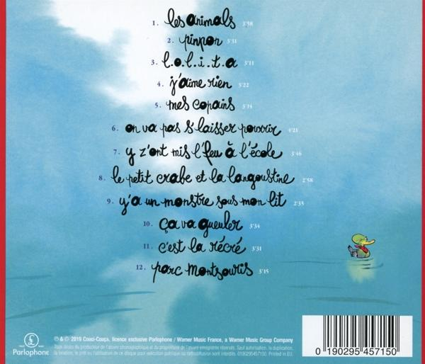 CD-achterkant met handgeschreven Franse songtitels en een tekening.