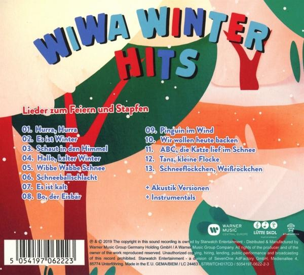 CD-Cover, Titel 'WIWA WINTER HITS', Titelliste, Künstlerinformationen und Logo auf blauem und rotem Hintergrund.