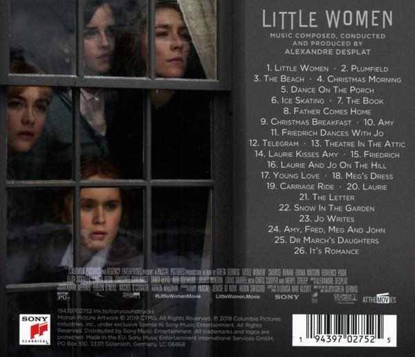 Rückseite des Little Women Soundtrack-CDs. Enthält Bilder der Schauspielerinnen und Songtitel.