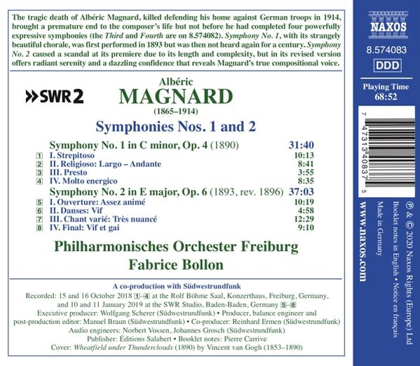 Rückseite einer CD mit Text über Albéric Magnards Symphonien und einer Titelliste.