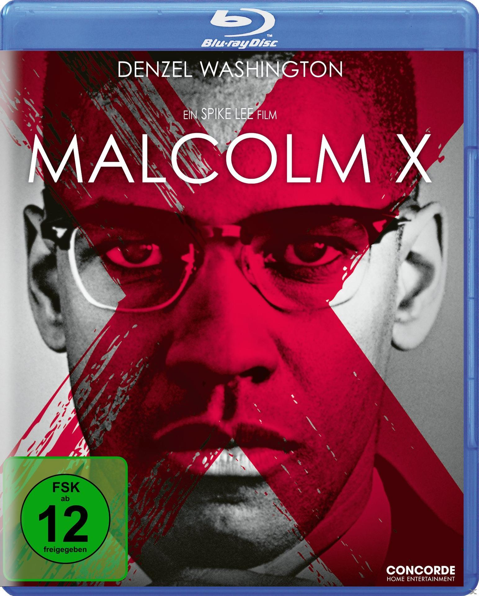 Blu-ray-Cover. Denzel Washingtons Gesicht mit dem Titel 'Malcolm X' in Rot.