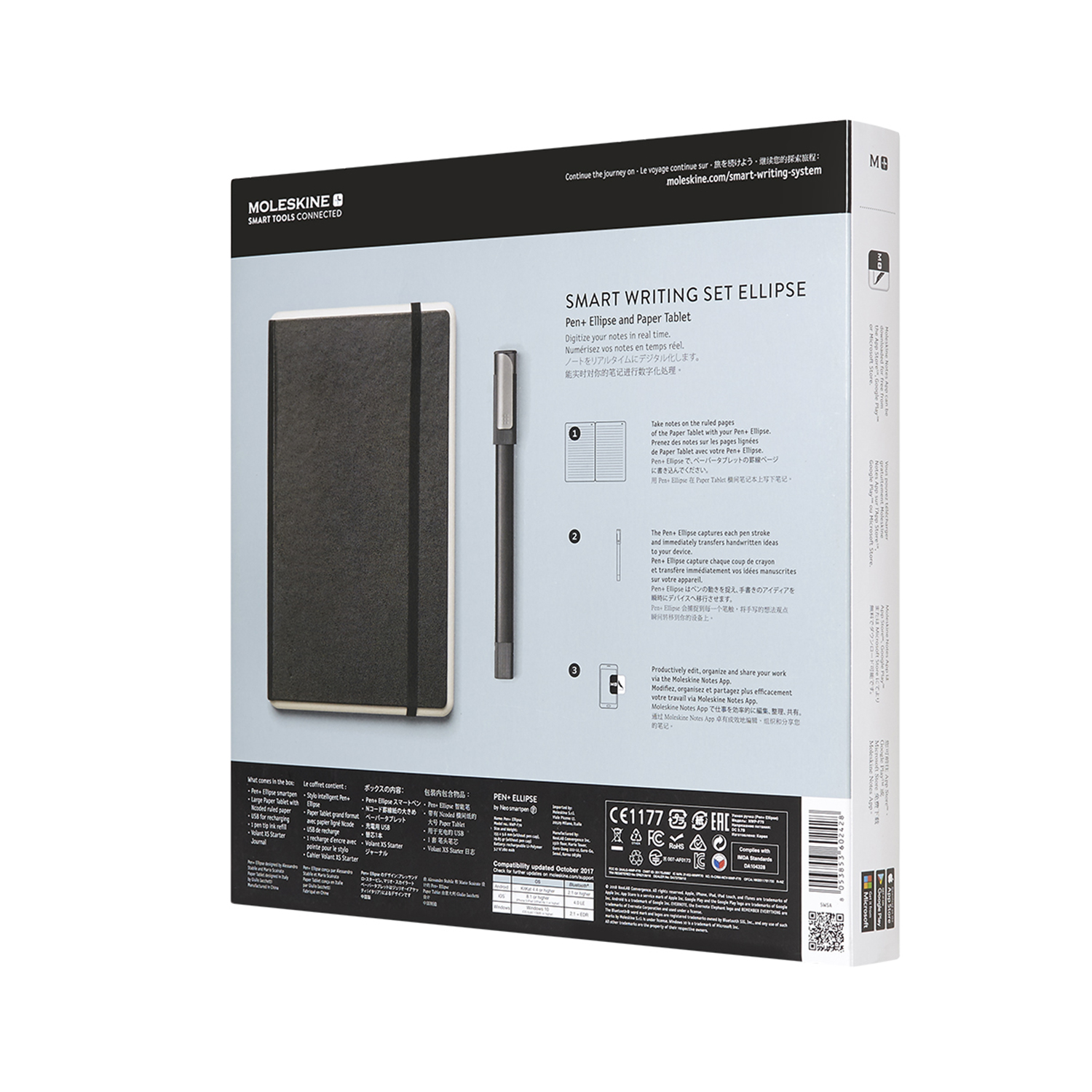Bolígrafo inteligente - Moleskine Smart Writing Set, Escritura digitalizada, Bluetooth, Negro