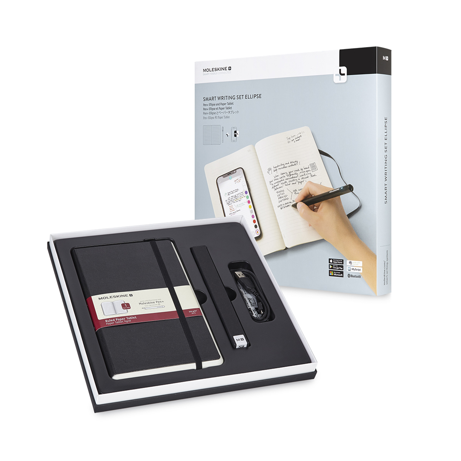 Bolígrafo inteligente - Moleskine Smart Writing Set, Escritura digitalizada, Bluetooth, Negro