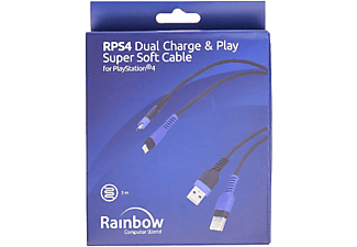 Cable - Rainbow RPS4 Dual Charge & Play Super Soft, Para mandos Dualshock 4 de PS4, Doble, 3 metros, Negro