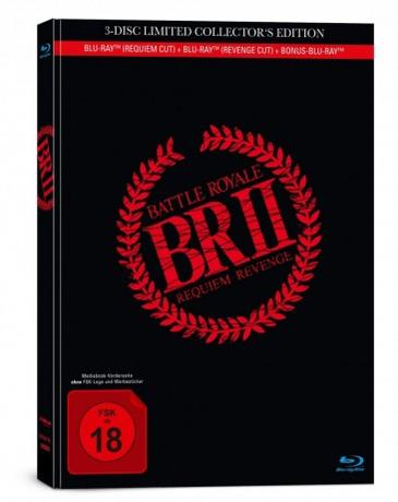 Schwarze DVD-Hülle mit rotem Text. Der Text lautet 'Battle Royale II Requiem Revenge'.