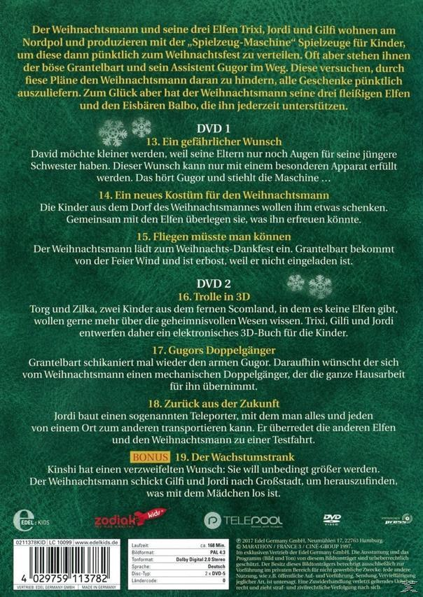 Rückseite einer DVD-Hülle mit deutschem Text. Zeigt Szenen aus einem Cartoon.