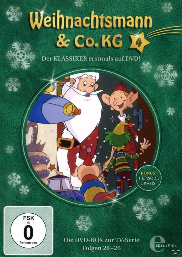 DVD-Cover eines Cartoons mit Weihnachtsmann und Elfen. Grüner Hintergrund. FSK 0.