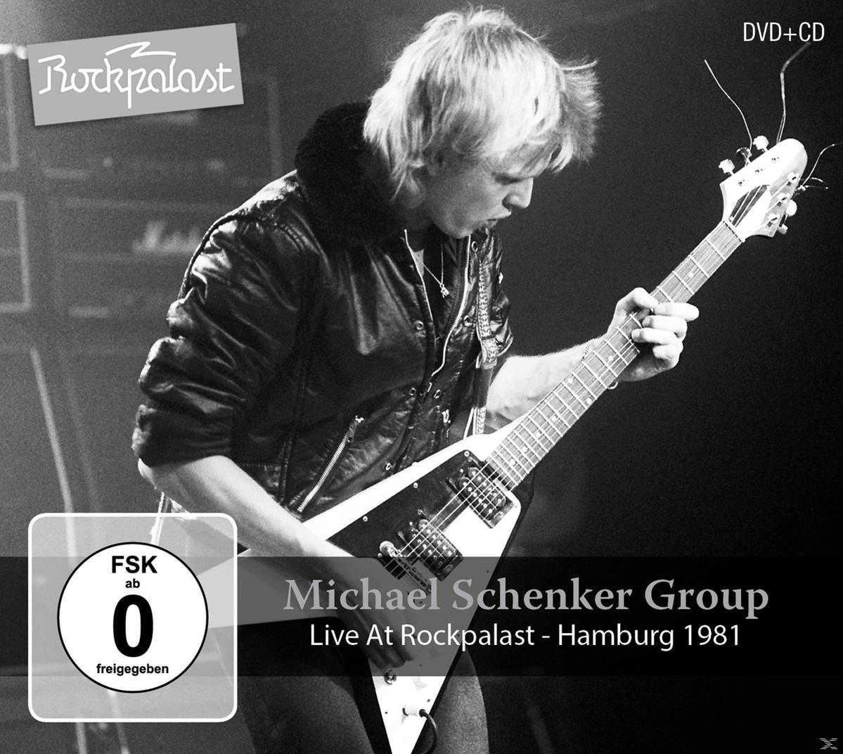 DVD-Cover für Michael Schenker Group live im Rockpalast. Ein Mann spielt eine V-förmige Gitarre.