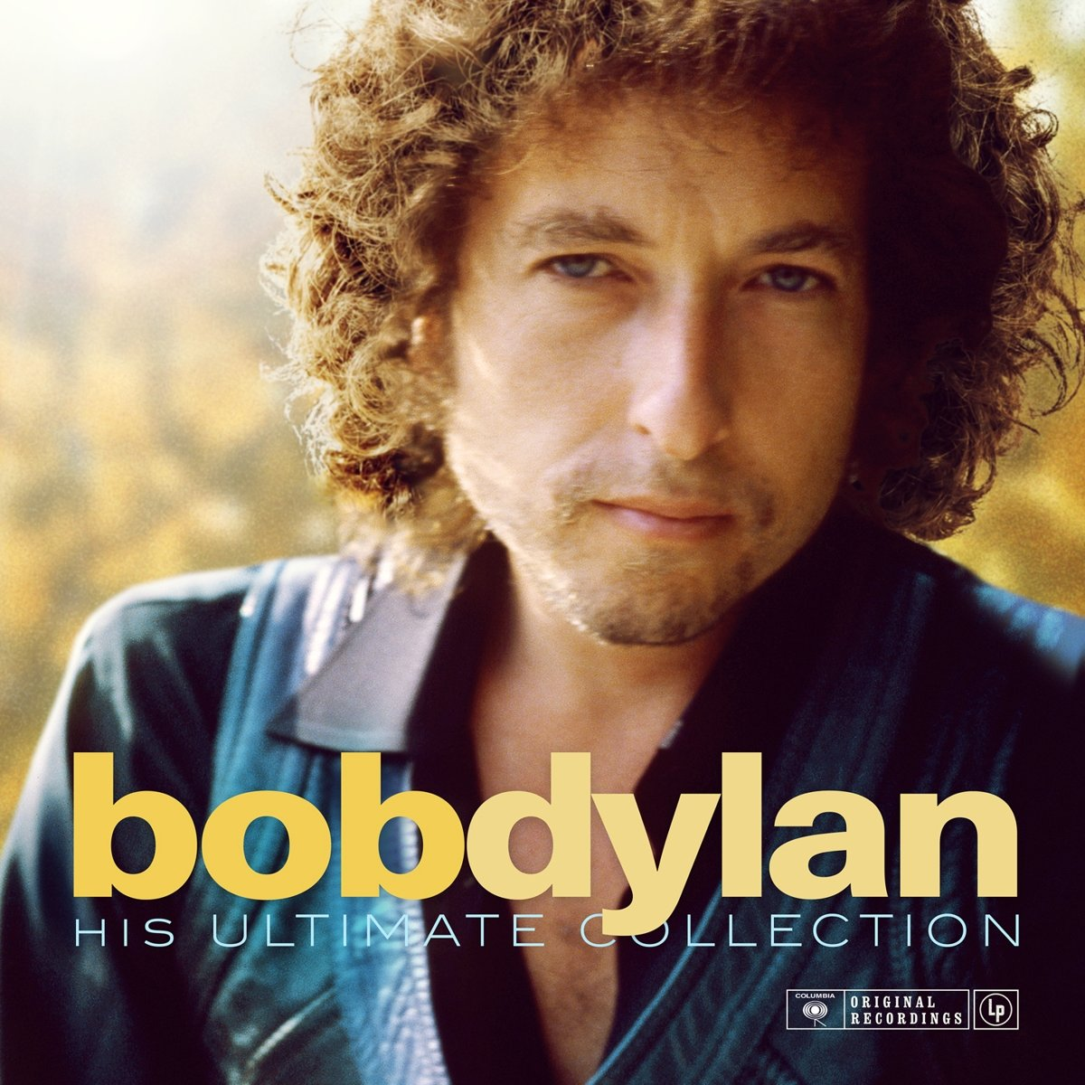 Bob Dylan albumhoes met zijn gezicht, en de woorden 'Bob Dylan' en 'His Ultimate Collection'.