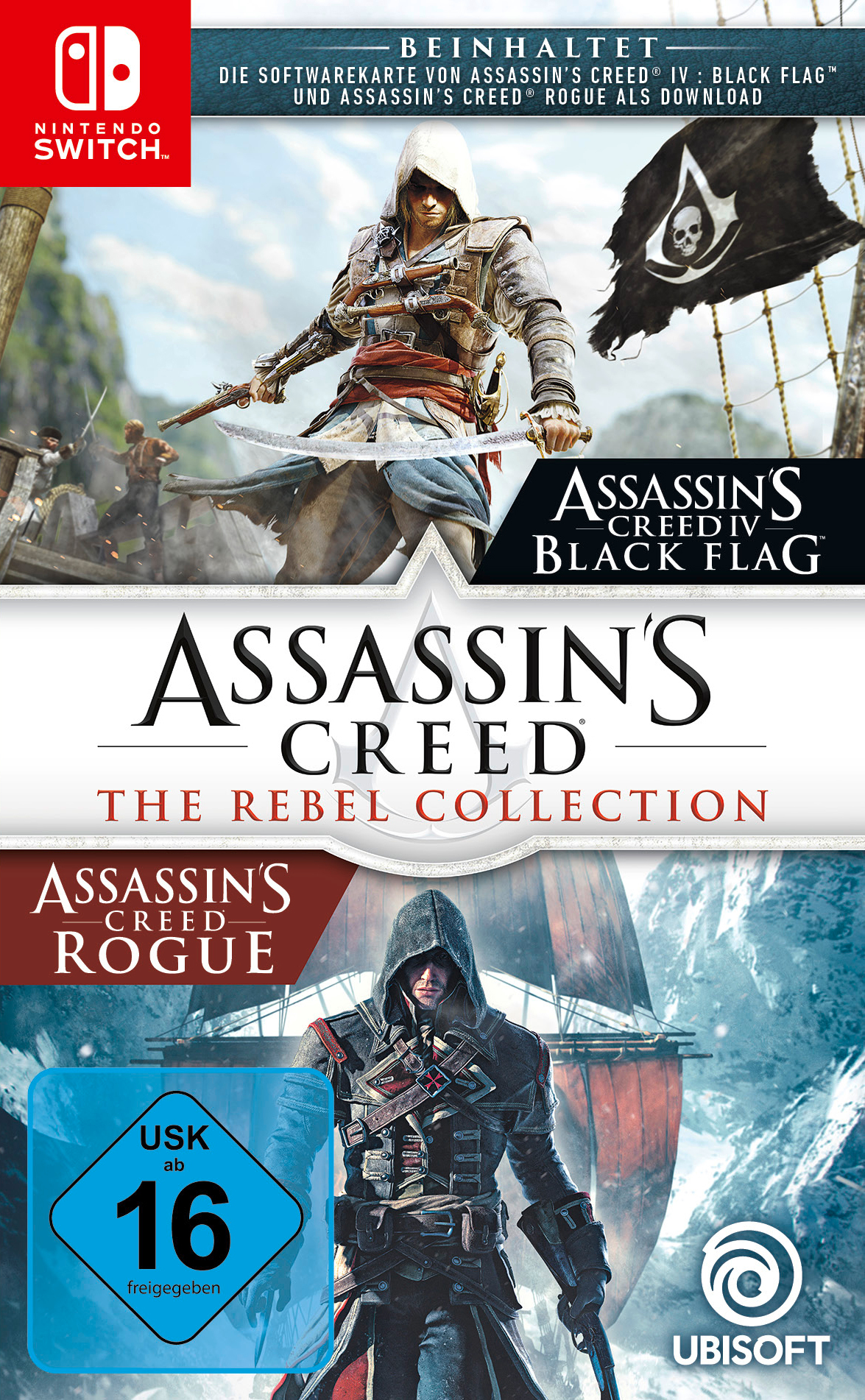 Spielbox für 'Assassin's Creed: The Rebel Collection'. Enthält Spielfiguren und Logos. USK ab 16.