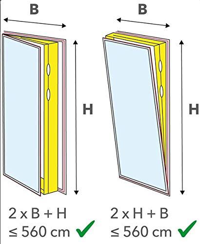 Diagramm mit zwei Türen, mit Maßen und Gleichungen. Die Türen sind geöffnet und abgewinkelt.