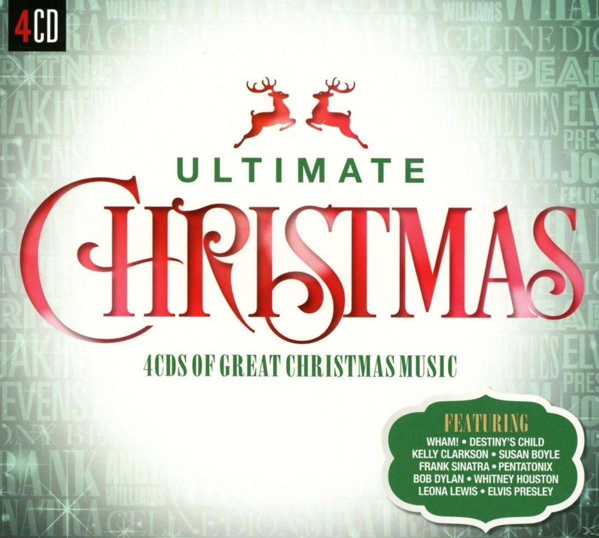 Az Ultimate Christmas album borítója piros és fehér szöveggel, rénszarvasokkal és előadókkal.
