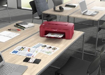 Impresora multifunción - Canon PIXMA TS3352, Wi-Fi, 4800 x 1200 DPI, 60 hojas, 7.7 ipm, Rojo