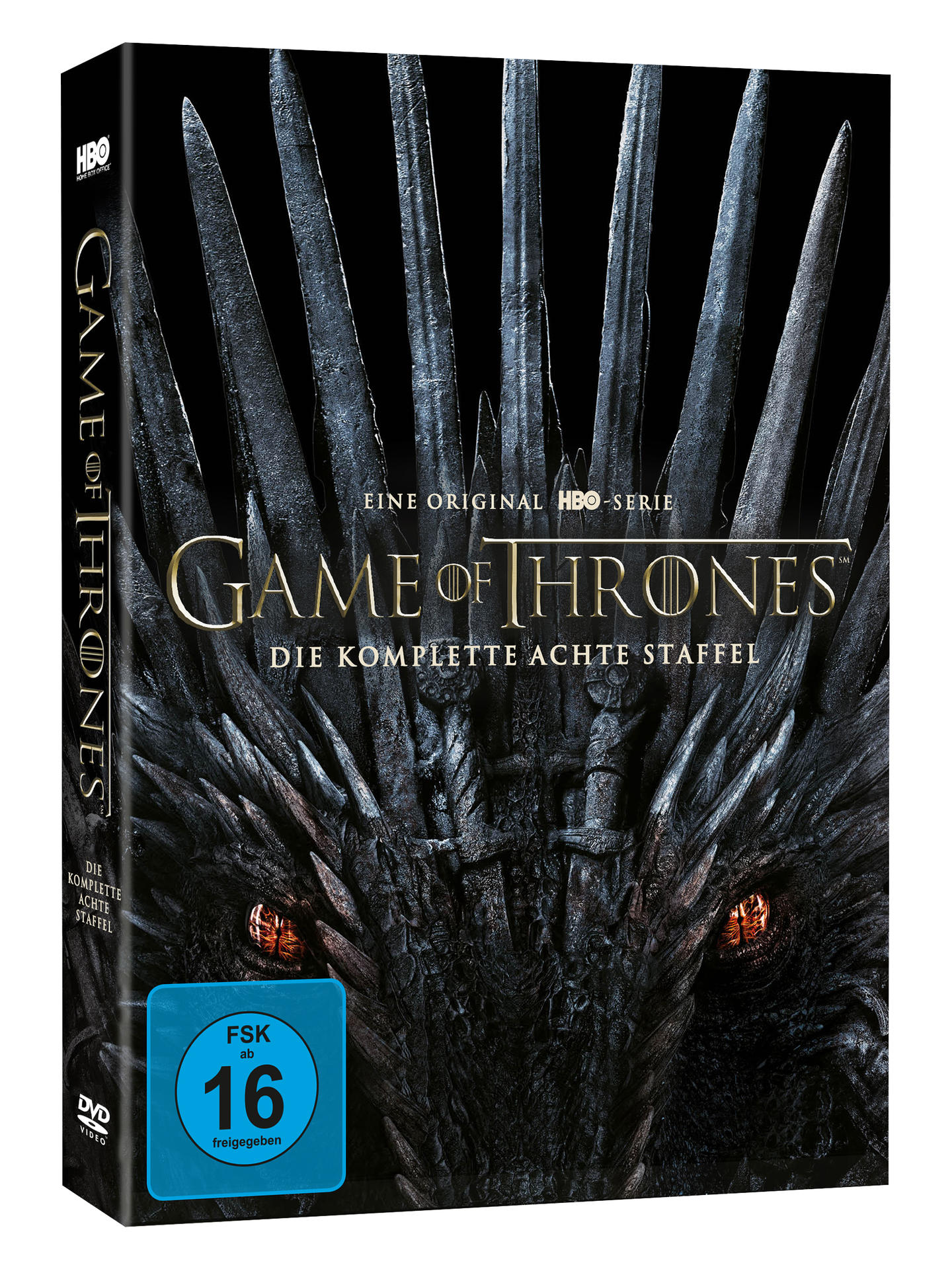 DVD-Boxset von Game of Thrones mit Drachendetail und deutschem Text.