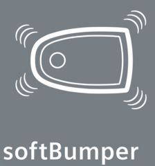 Eine weiße Grafik mit der Aufschrift softBumper. Es befindet sich auf grauem Hintergrund.