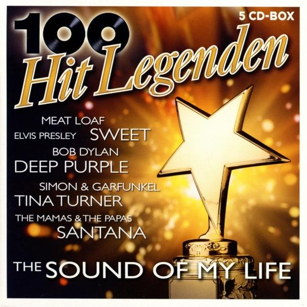 CD-Cover, goldene Stern-Trophäe, verschiedene Künstlernamen, Titel "100 Hit Legends", heller Hintergrund.