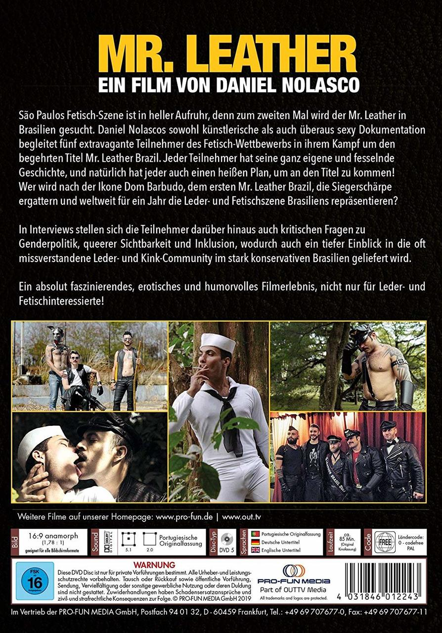 DVD-Cover: Mann in Leder, verschiedene Männerszenen, Text.