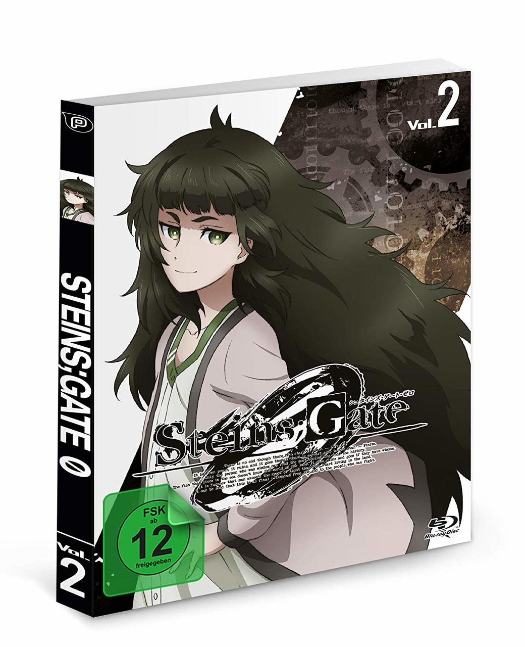 Anime-DVD-Box-Art für Steins;Gate 0, mit einer Frau mit grünen Augen und schwarzen Haaren. Die Box ist blau.