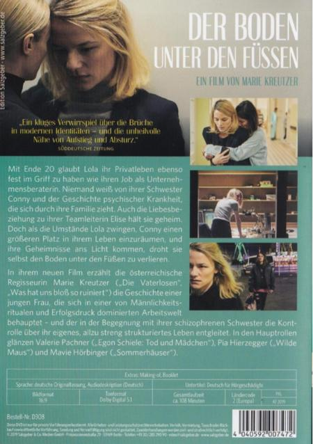 Rückseite einer DVD mit einer Frau in einem dunklen Raum, mit Text auf Deutsch.