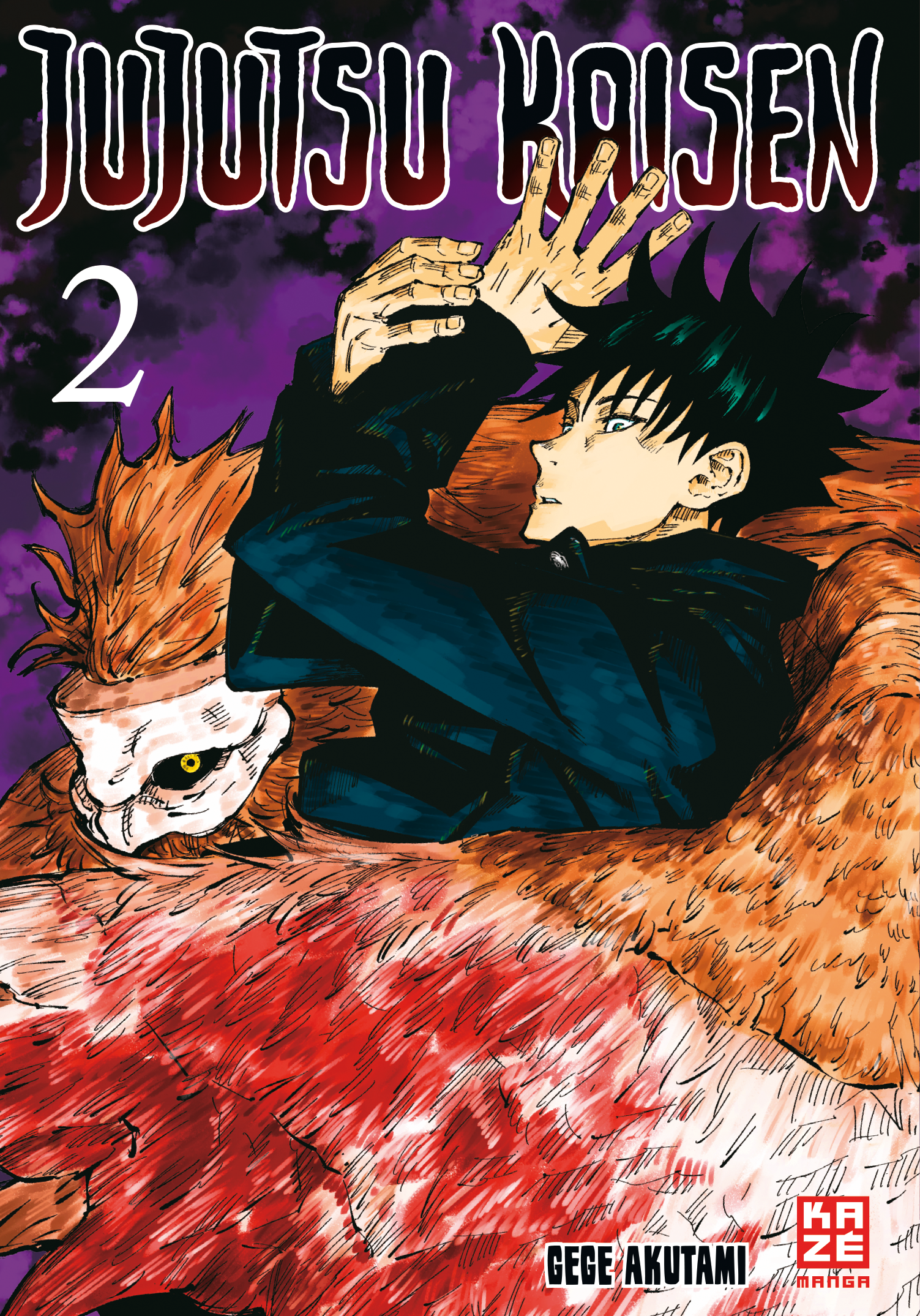 Manga-Cover, Anime-Figur mit stacheligem Haar, kämpft gegen ein Monster mit grinsendem Gesicht.