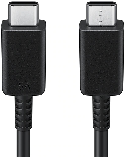 Deux câbles USB-C noirs avec des connecteurs à chaque extrémité. Fond blanc.