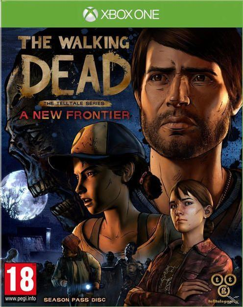 A The Walking Dead játék borítója. Karaktereket és a játék logóját tartalmazza, valamint egy 18-as besorolást.
