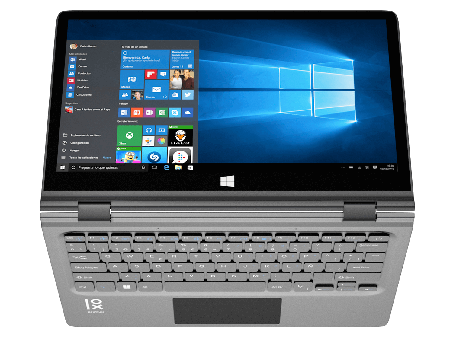 Convertible 2 en 1 - Primux ioxbook™ Tour 1302F,13.3" FHD, Intel® Celeron® N3350, 4GB,64GB + 120SSD, W10,Plata