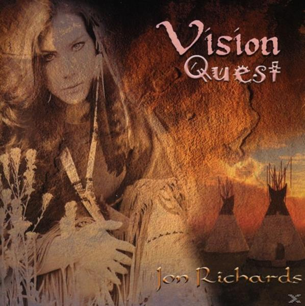 CD borító nővel, 'Vision Quest' szöveggel, indián képekkel és naplementével.