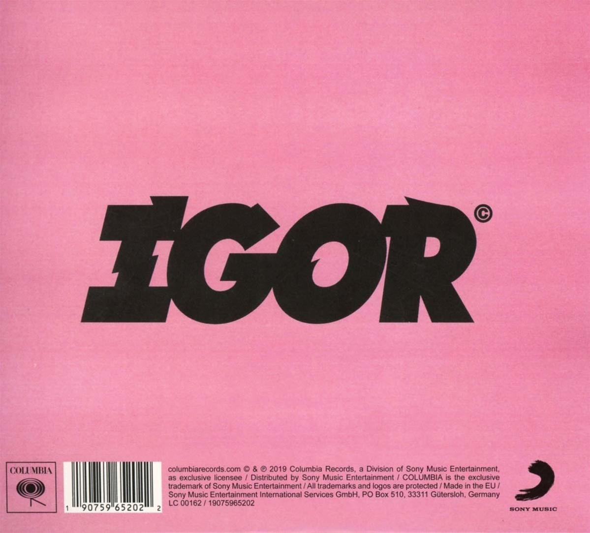 Albumcover mit dem Wort 'IGOR' in großen schwarzen Buchstaben auf pinkfarbenem Hintergrund.