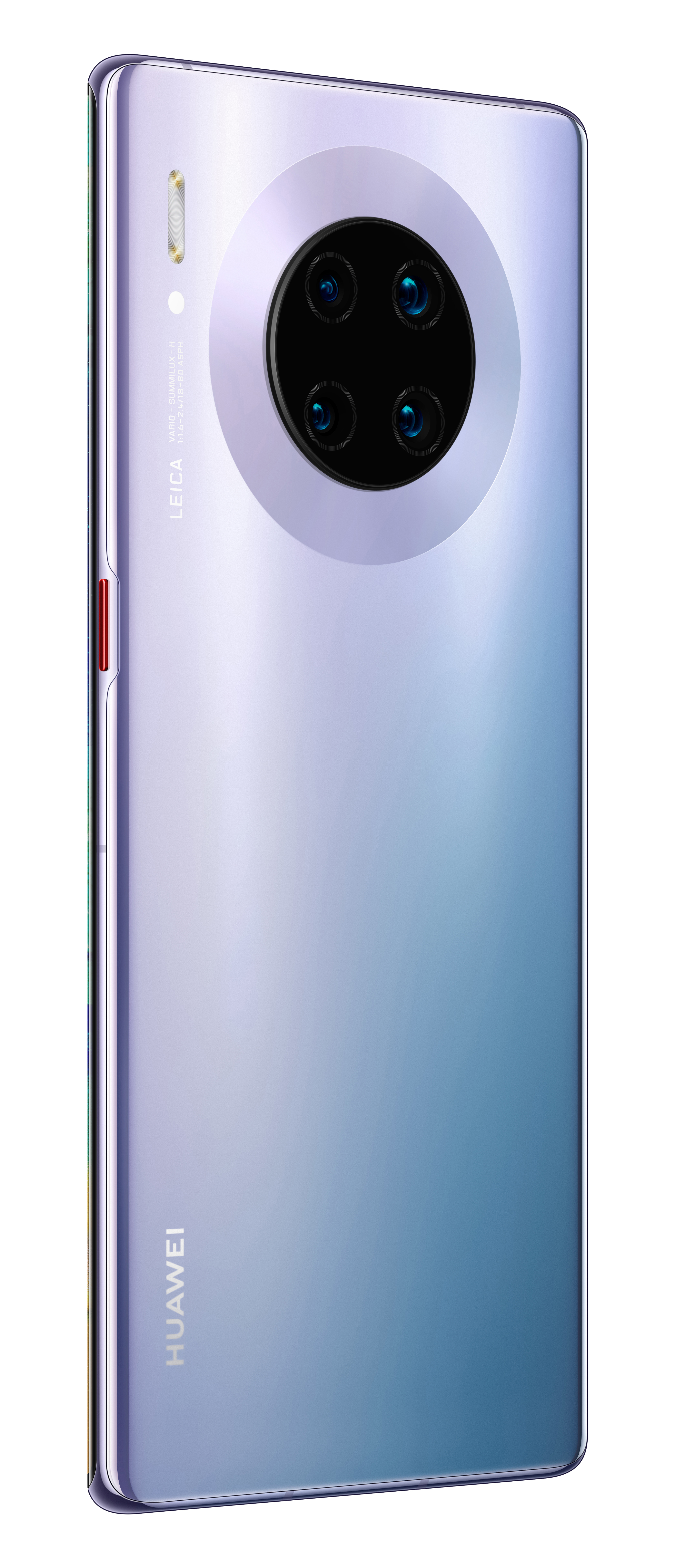 Ein lila-blaues Huawei-Telefon mit einem Kameramodul auf der Rückseite.
