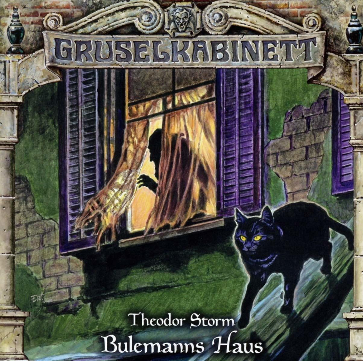 Buchcover. Eine schwarze Katze, ein Fenster mit einer Schattenfigur und Text.