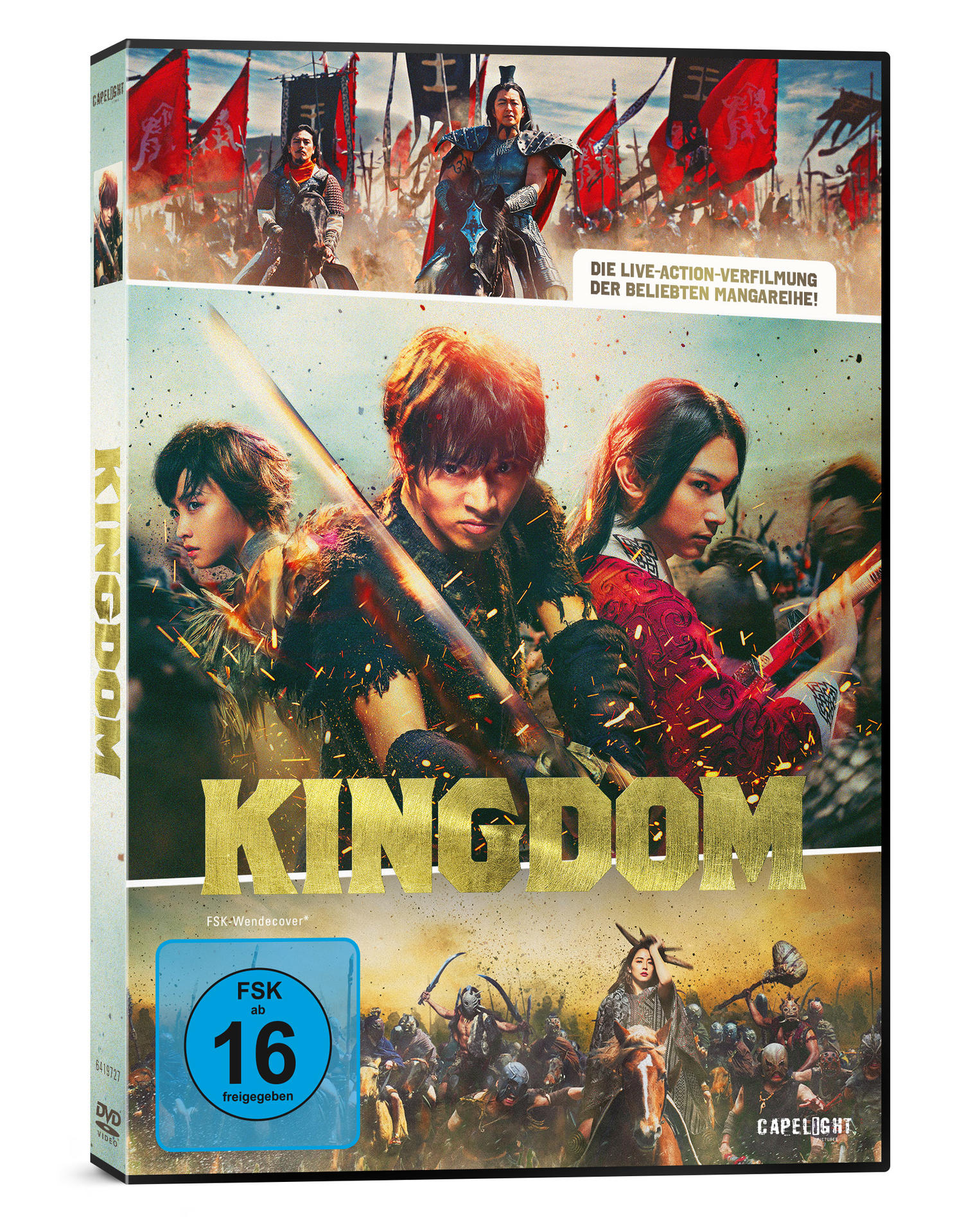 DVD-Hülle mit einem Filmplakat. Männer in Rüstungen, eine Frau und eine Kampfszene sind zu sehen.