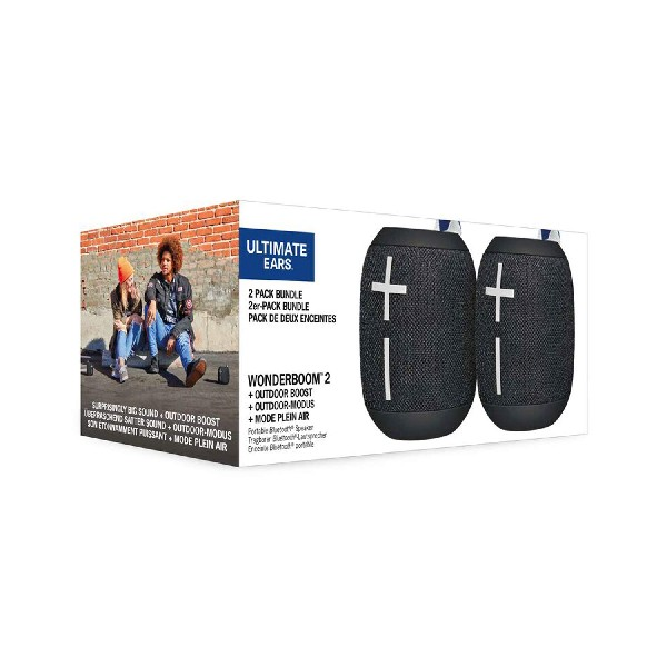 Pack Ultimate Ears Wonderboom 2, Modo Outdoor, Bluetooth, Autonomía 13 horas, 2 unidades, Negro