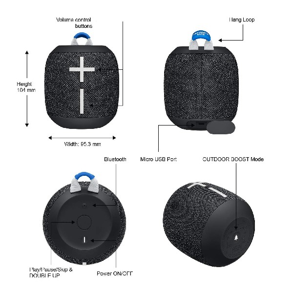 Pack Ultimate Ears Wonderboom 2, Modo Outdoor, Bluetooth, Autonomía 13 horas, 2 unidades, Negro